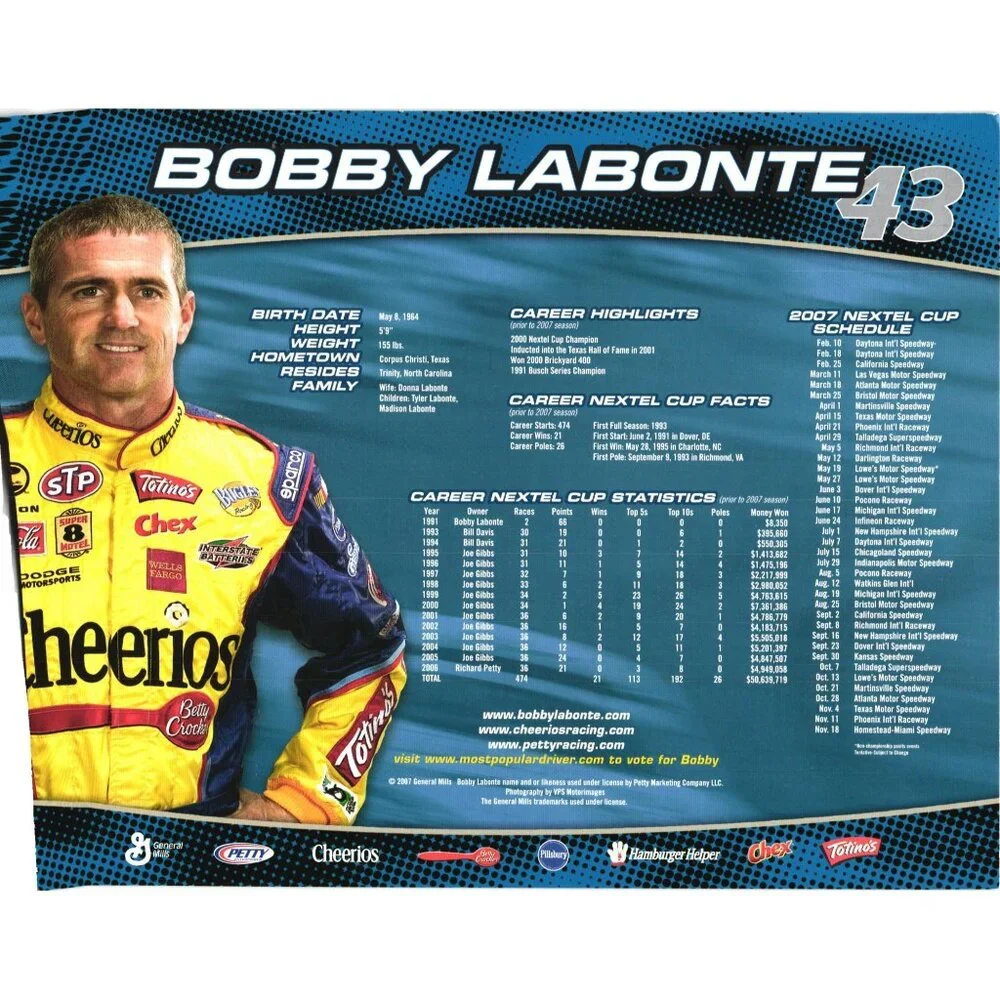 Bobby Labonte Signed 8x10 Promotional Cheerios NASCAR Poster Print